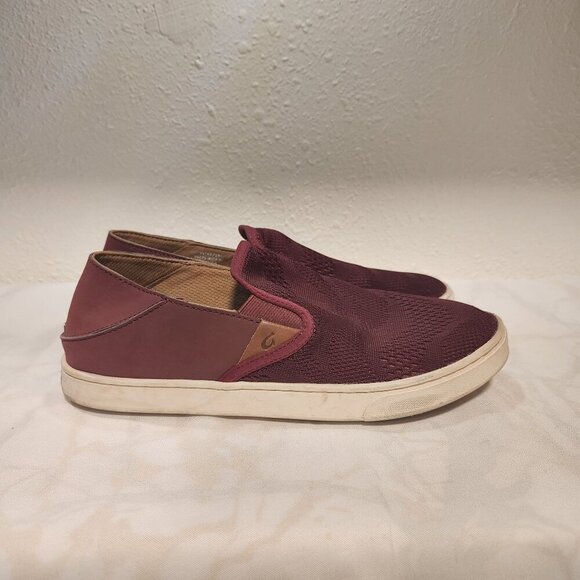 OluKai Women's Size 9 Pehuea Maroon Slip On Comfort Sneaker Stretch Non Marking - Picture 3 of 9